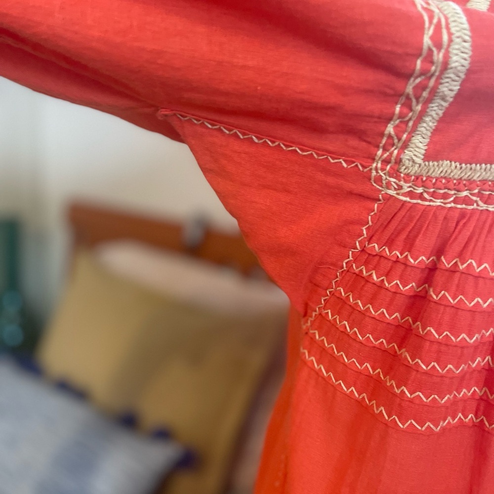 🌻Embroidered Red Peasant Blouse/ Super Mini Dress - Picture 7 of 8